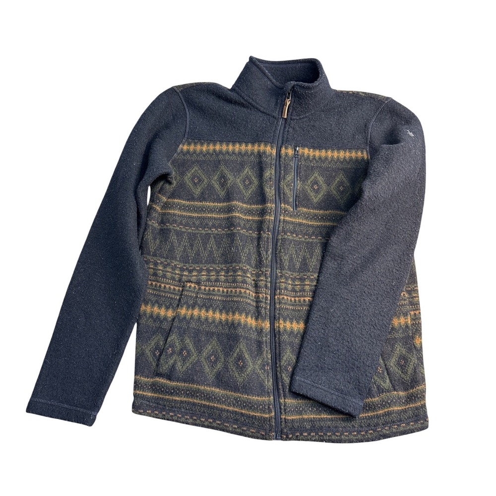 Smartwool Mens Full Zip Wool Blend Fair Isle Geometric Jacket Navy Blue Size M